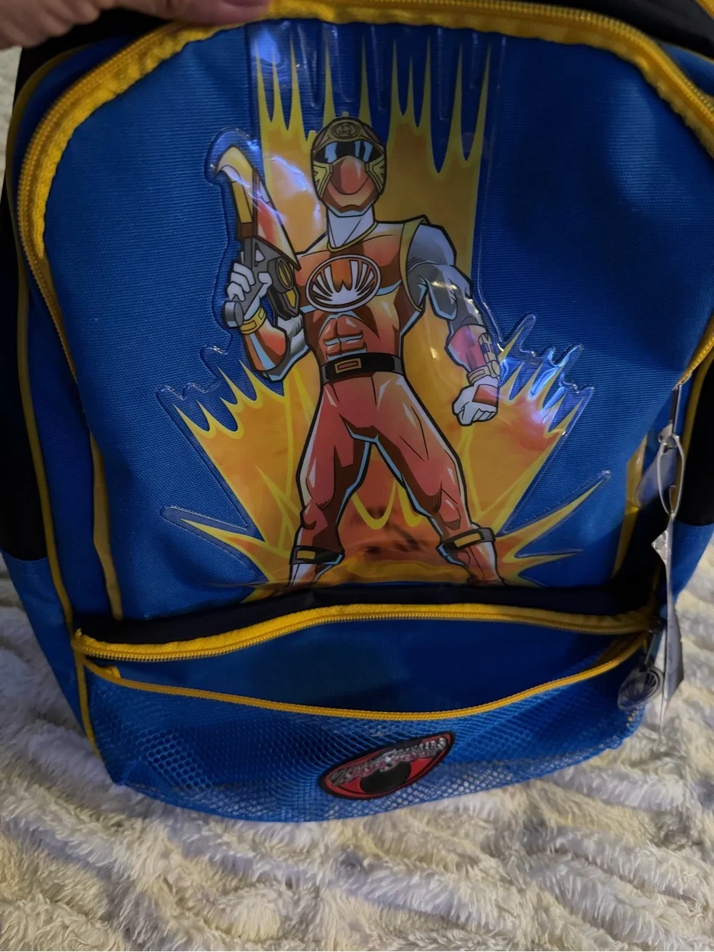 Power Ranger Blue and Yellow Rolling Backpack with power Ranger Graphic